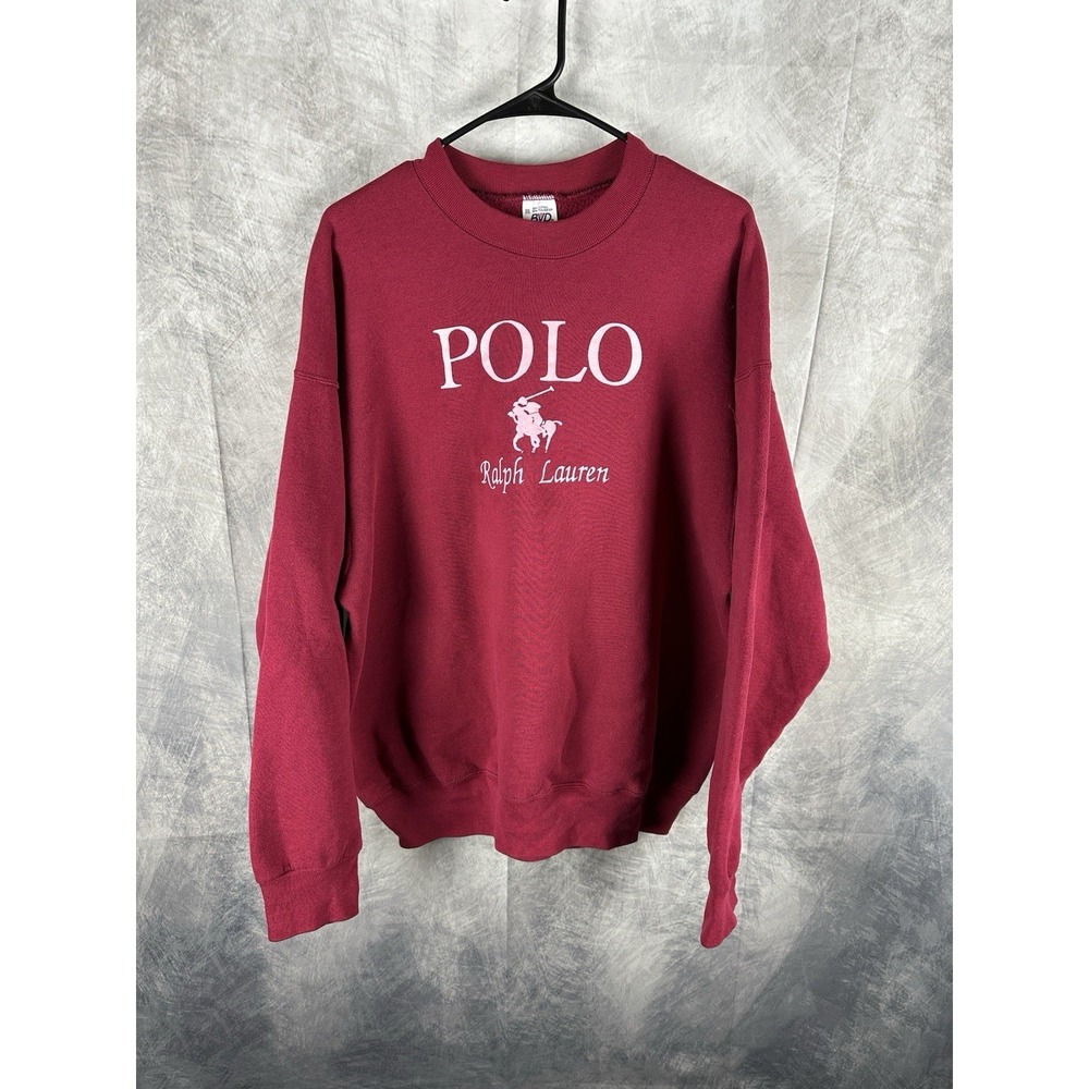 Vintage 90s Polo Ralph Lauren Boot Sweatshirt Pullover Pony Logo Size XXL Red